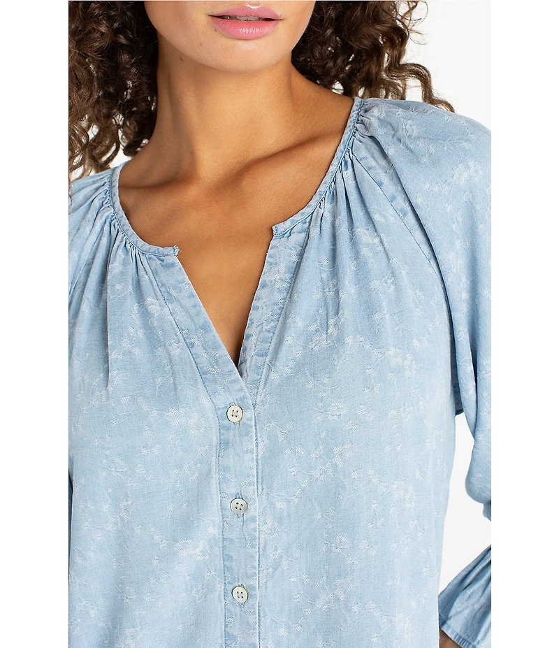 Liverpool Los Angeles Woven Printed V-Neck 3/4 Sleeve Top