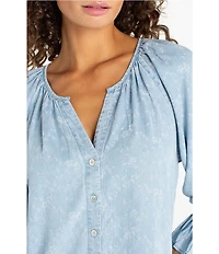 Liverpool Los Angeles Woven Printed V-Neck 3/4 Sleeve Top