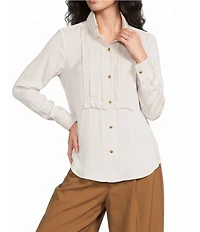 Liverpool Los Angeles Woven Satin Point Collar Long Sleeve Tuxedo Top