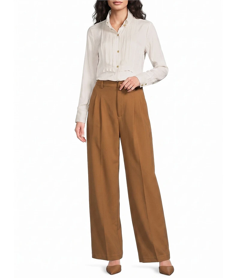 Liverpool Los Angeles Woven Satin Point Collar Long Sleeve Tuxedo Top