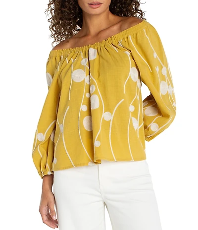 Liverpool Los Angeles Woven Scoop Neck 3/4 Sleeve Top