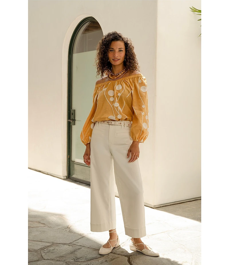 Liverpool Los Angeles Woven Scoop Neck Off-The-Shoulder 3/4 Sleeve Top