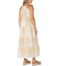 Liverpool Los Angeles Woven Scoop Neck Sleeveless Adjustable Straps Maxi Shift Dress