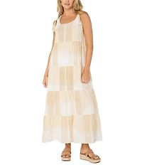 Liverpool Los Angeles Woven Scoop Neck Sleeveless Adjustable Straps Maxi Shift Dress