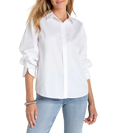 Liverpool Los Angeles Woven Stretch Poplin Point Collar Adjustable Sleeve Button Front Shirt