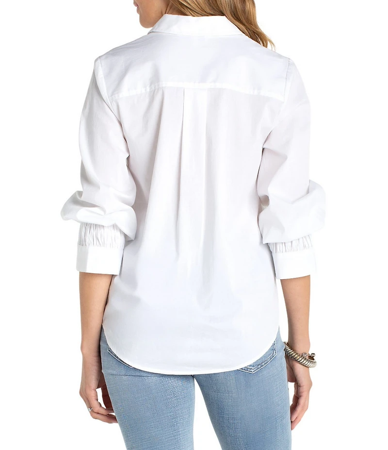 Liverpool Los Angeles Woven Stretch Poplin Point Collar Adjustable Sleeve Button Front Shirt