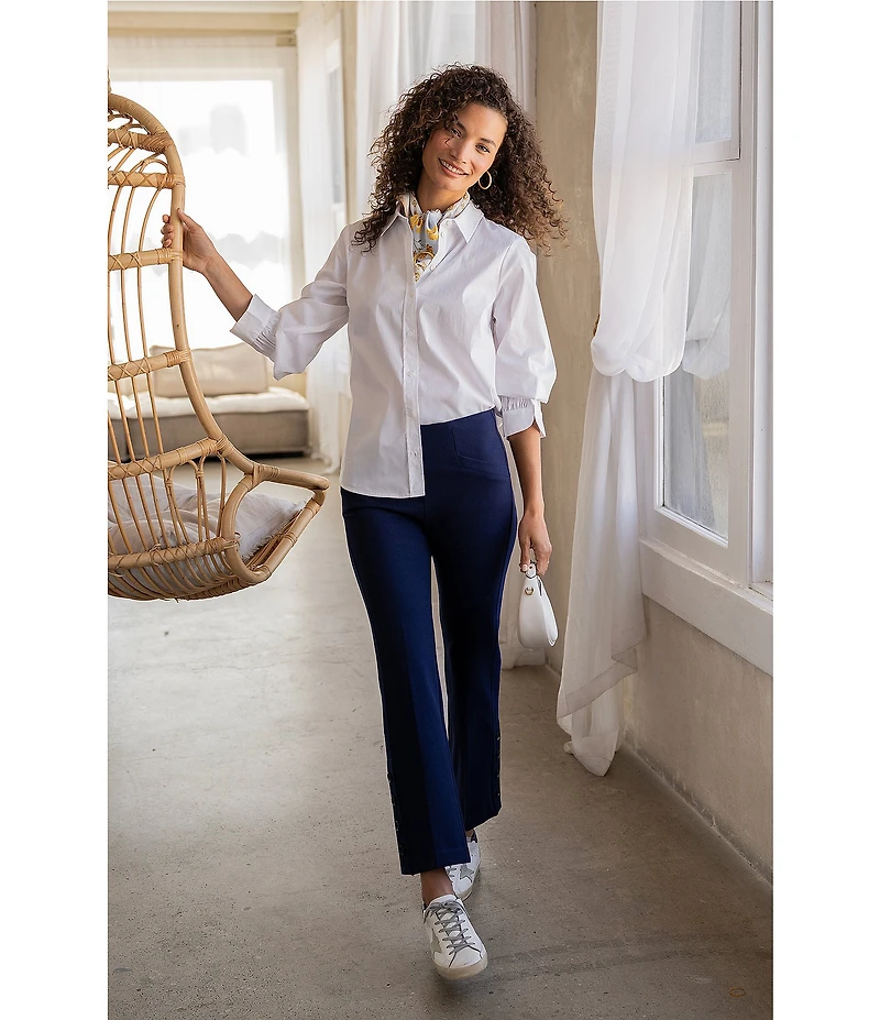 Liverpool Los Angeles Woven Stretch Poplin Point Collar Adjustable Sleeve Button Front Shirt