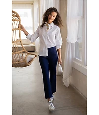 Liverpool Los Angeles Woven Stretch Poplin Point Collar Adjustable Sleeve Button Front Shirt