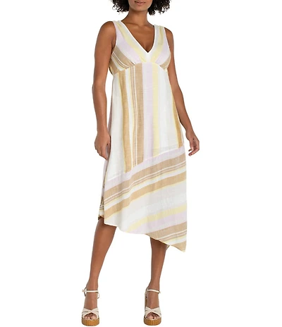 Liverpool Los Angeles Woven Stripe V-Neck Sleeveless Midi Dress