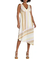 Liverpool Los Angeles Woven Stripe V-Neck Sleeveless Midi Dress