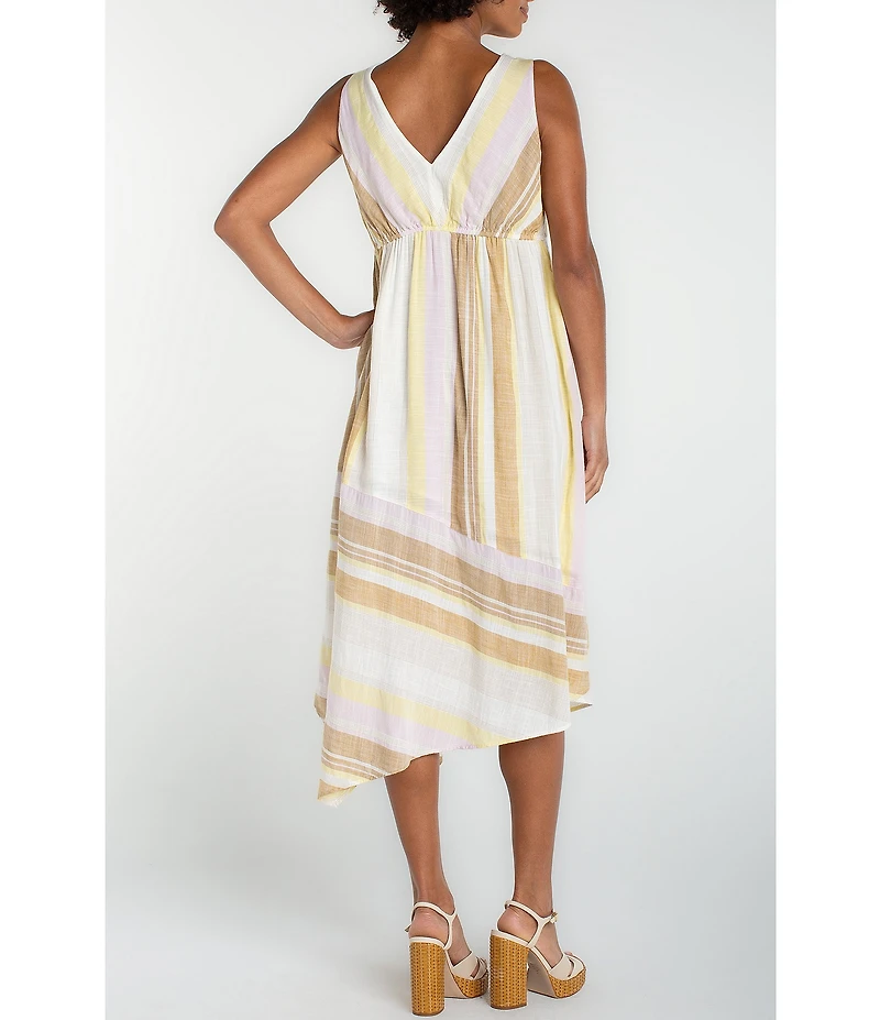 Liverpool Los Angeles Woven Stripe V-Neck Sleeveless Midi Dress
