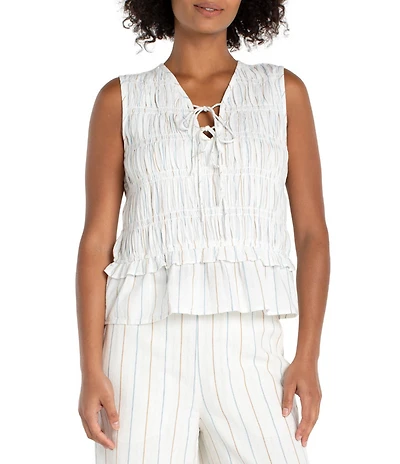 Liverpool Los Angeles Woven Stripe V-Neck Sleeveless Top