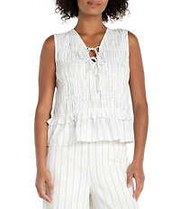 Liverpool Los Angeles Woven Stripe V-Neck Sleeveless Top