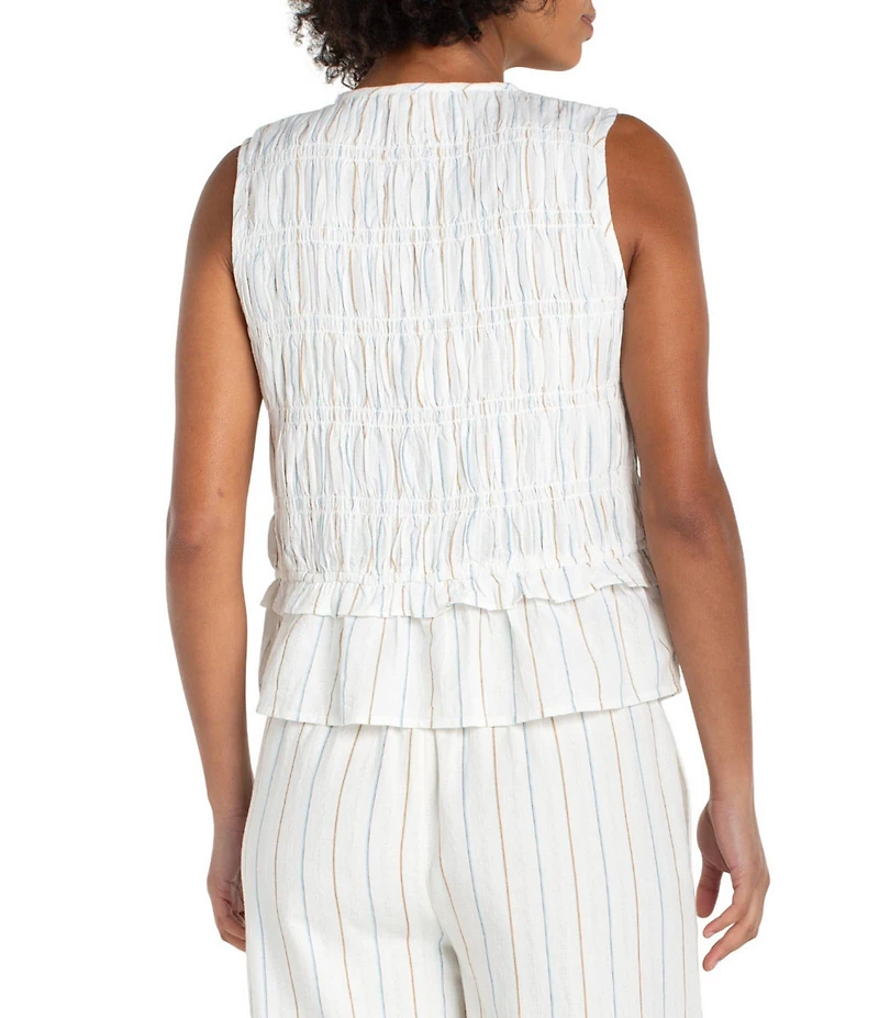 Liverpool Los Angeles Woven Stripe V-Neck Sleeveless Top