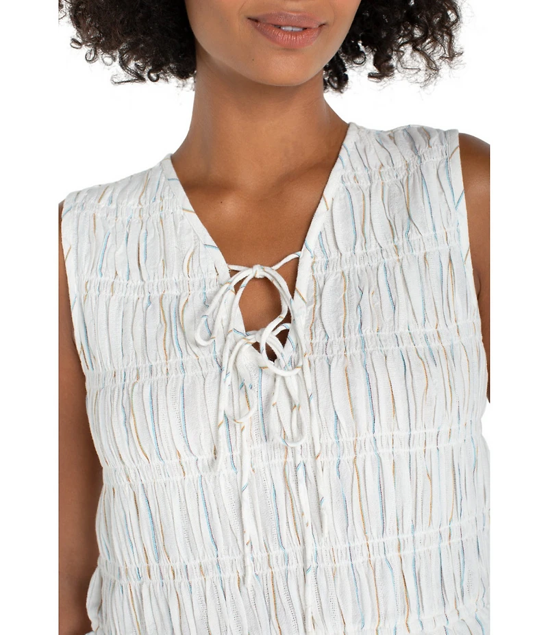 Liverpool Los Angeles Woven Stripe V-Neck Sleeveless Top