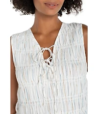 Liverpool Los Angeles Woven Stripe V-Neck Sleeveless Top