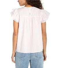 Liverpool Los Angeles Woven Voile Round Neck Flutter Sleeve Top