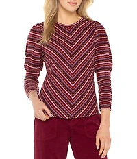 Liverpool Los Angeles Yarn-Dye Rib Stripe Crew Neck 3/4 Sleeve Top