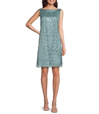 Livia Joie by Le Bos Boat Neck Sleeveless 3D Floral and Sequin Embroidered Sheath Dress