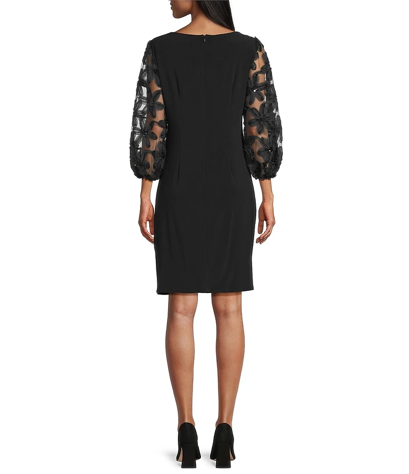 Livia Jolie by Le Bos 3D 3/4 Illusion Sleeve Ruched Boat Neck Sheath Dress