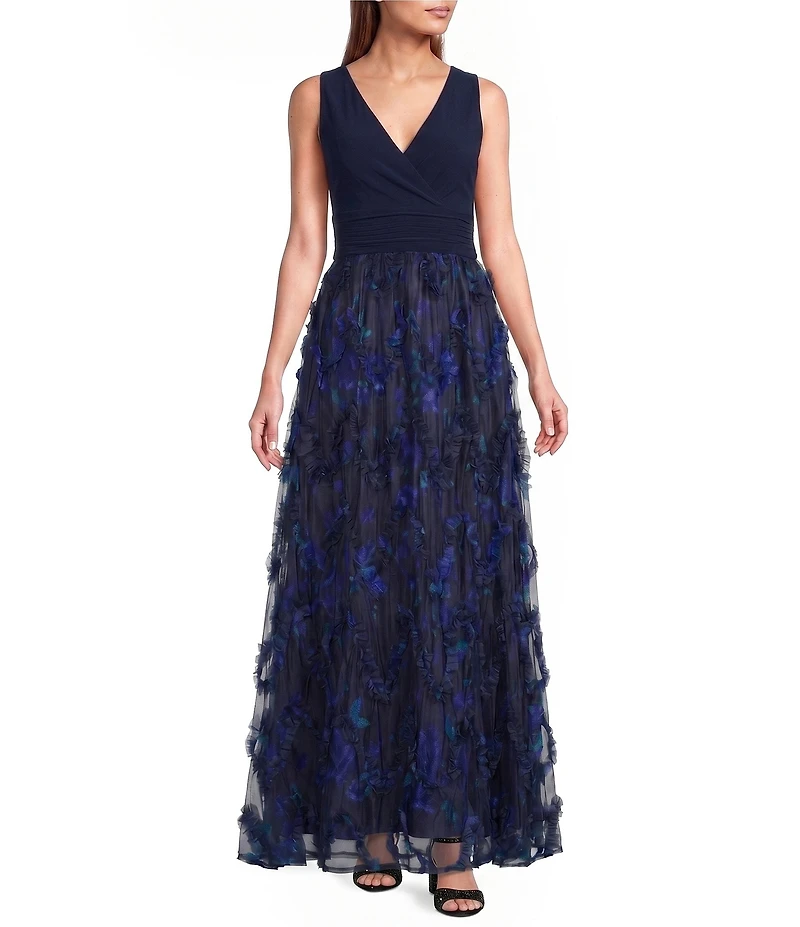 Livia Jolie By Le Bos 3D Floral Mesh Sleeveless V-Neck Midi Dress