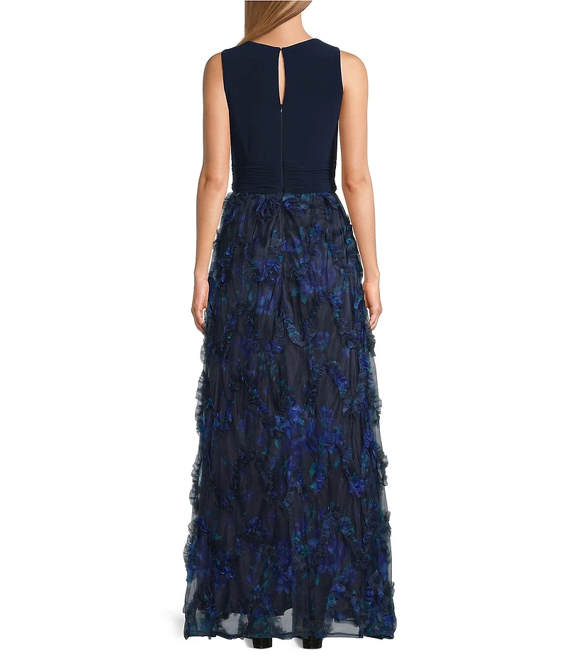 Livia Jolie By Le Bos 3D Floral Mesh Sleeveless V-Neck Midi Dress