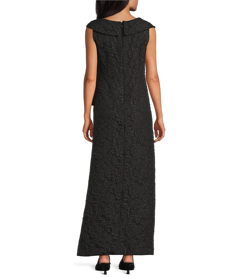 Livia Jolie by Le Bos Cloque Textured L-Neck Sleeveless Cascade Gown