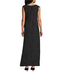 Livia Jolie by Le Bos Cloque Textured L-Neck Sleeveless Cascade Gown
