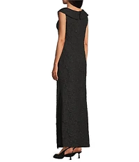 Livia Jolie by Le Bos Cloque Textured L-Neck Sleeveless Cascade Gown