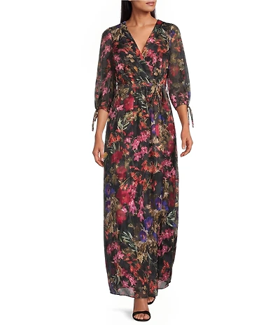 Livia Jolie By Le Bos Floral Burnout Jacquard Chiffon Long Dress