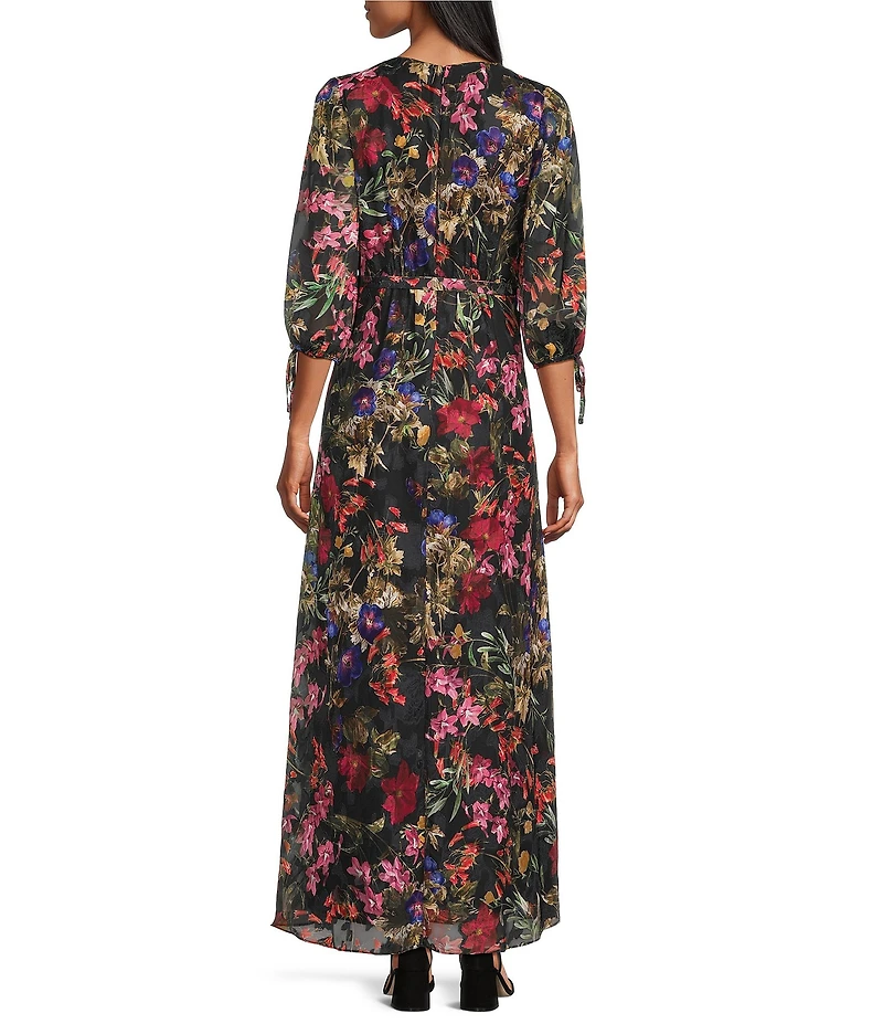 Livia Jolie By Le Bos Floral Burnout Jacquard Chiffon Long Dress