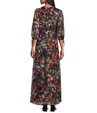 Livia Jolie By Le Bos Floral Burnout Jacquard Chiffon Long Dress