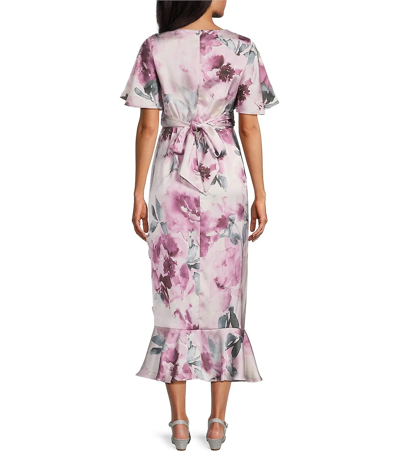 Livia Jolie By Le Bos Floral Print Mock Wrap Flutter Sleeve Midi Dress