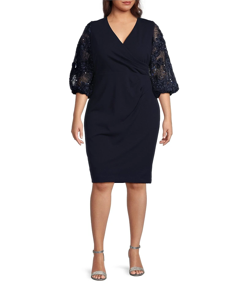 Livia Jolie by Le Bos Plus Size 3/4 Sequin Lace Sleeve Sheath Dress