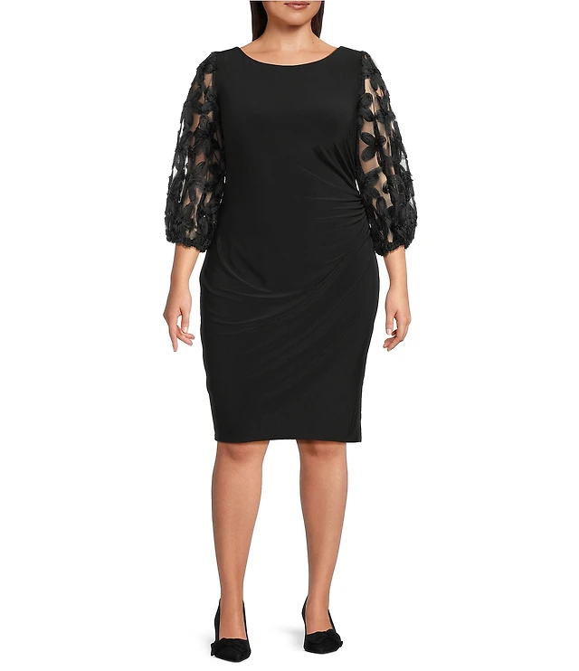 Le Bos Livia Jolie by Le Bos Plus Size 3D Illusion Sleeve Sheath Dress | Liberty Center Le Bos Livia Jolie by Le Bos Plus Size 3D Illusion Sleeve Sheath Dress | Liberty Center