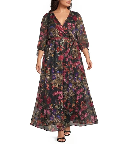 Livia Jolie By Le Bos Plus Size Floral Burnout Jacquard Chiffon Long Dress