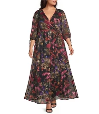 Livia Jolie By Le Bos Plus Size Floral Burnout Jacquard Chiffon Long Dress
