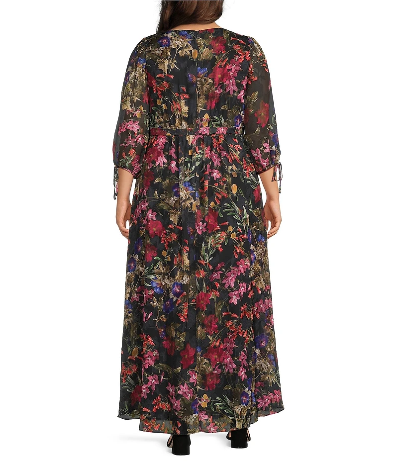 Livia Jolie By Le Bos Plus Size Floral Burnout Jacquard Chiffon Long Dress