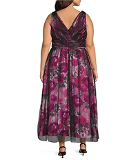 Livia Jolie by Le Bos Plus Size V-Neck Sleeveless Mesh Overlay A-Line Gown
