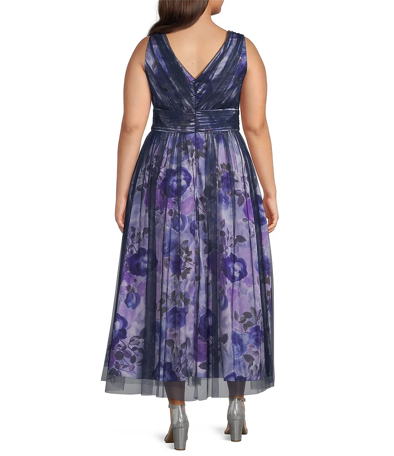 Livia Jolie by Le Bos Plus Size V-Neck Sleeveless Mesh Overlay A-Line Gown