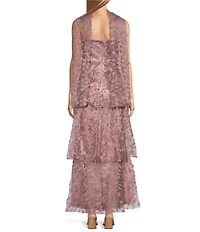 Livia Jolie by Le Bos Strapless Sleeveless 3D Floral 2 Piece Scarf and Tiered A-Line Dress