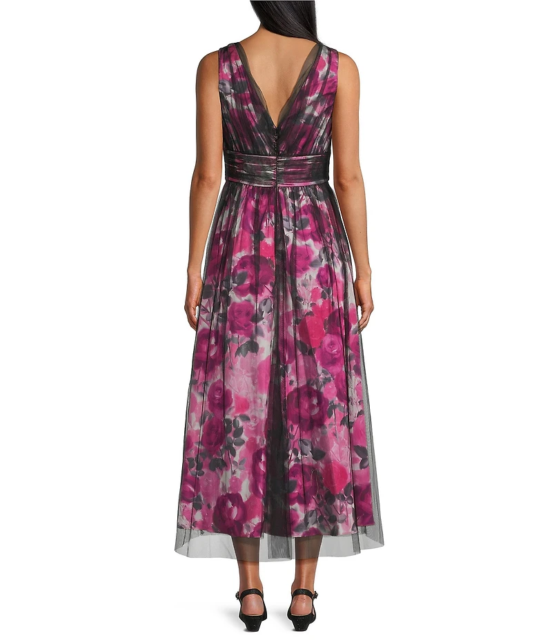Livia Jolie by Le Bos V-Neck Sleeveless Mesh Overlay A-Line Gown