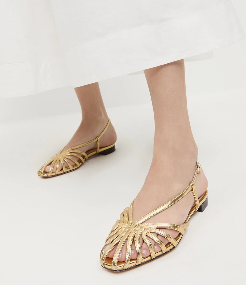 Loeffler Randall Devon Metallic Leather Caged Toe Flats