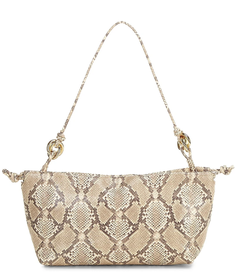 Loeffler Randall Kiri Snake Print Multi Ring Dumpling Drawstring Pouch Clutch Bag