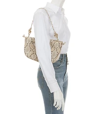 Loeffler Randall Kiri Snake Print Multi Ring Dumpling Drawstring Pouch Clutch Bag