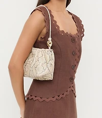 Loeffler Randall Kiri Snake Print Multi Ring Dumpling Drawstring Pouch Clutch Bag