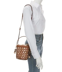Loeffler Randall Laith Crochet Drawstring Top Handle Bucket Bag