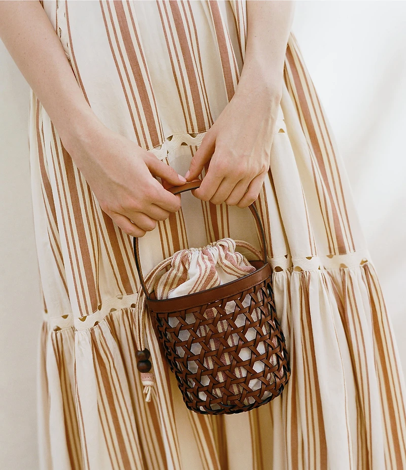 Loeffler Randall Laith Crochet Drawstring Top Handle Bucket Bag