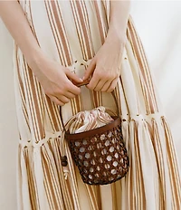 Loeffler Randall Laith Crochet Drawstring Top Handle Bucket Bag
