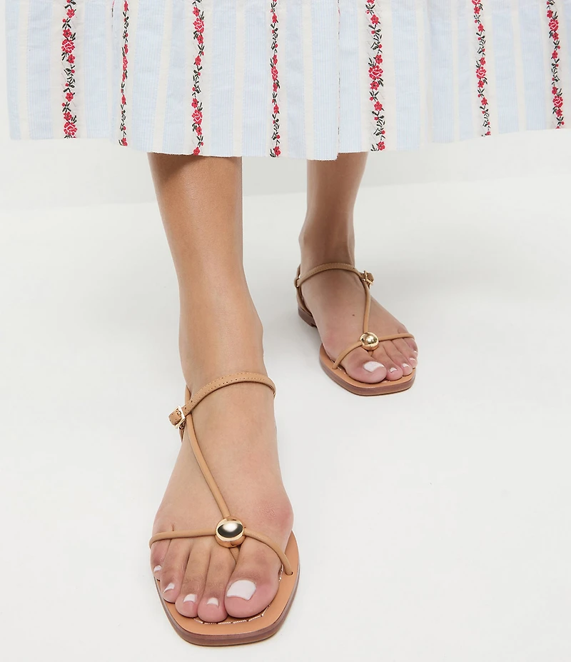 Loeffler Randall Lara Leather Hardware Ankle Strap Flat Sandals